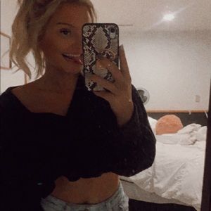 black cropped sweater with buttons